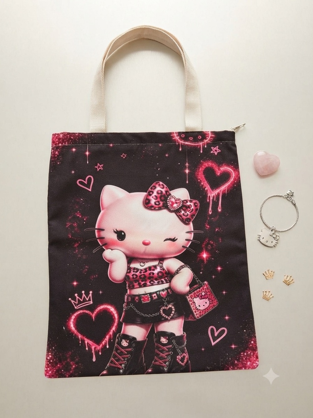 Pink Kitty Graphic Kids Tote Bag